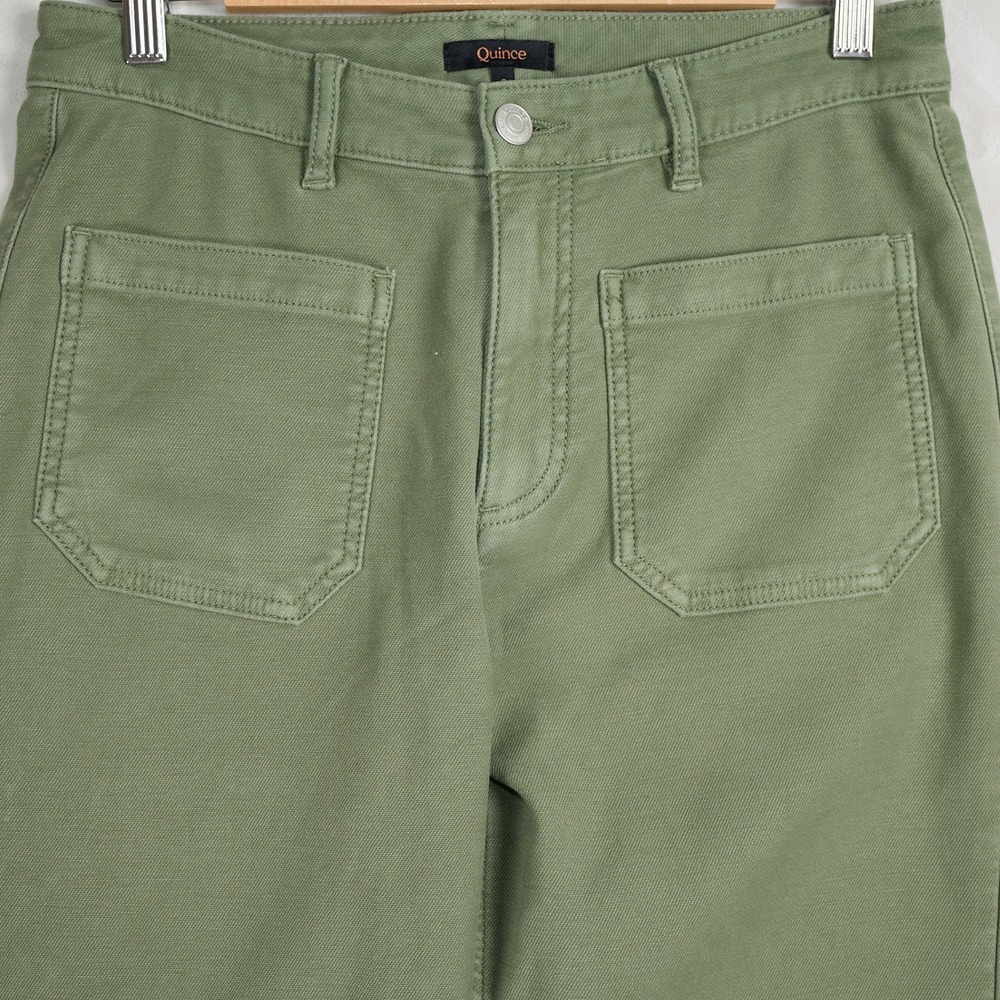 Quince Womens Olive Green Wide Leg Utility Pants High Rise Cotton Blend Size 8 - Picture 3 of 8